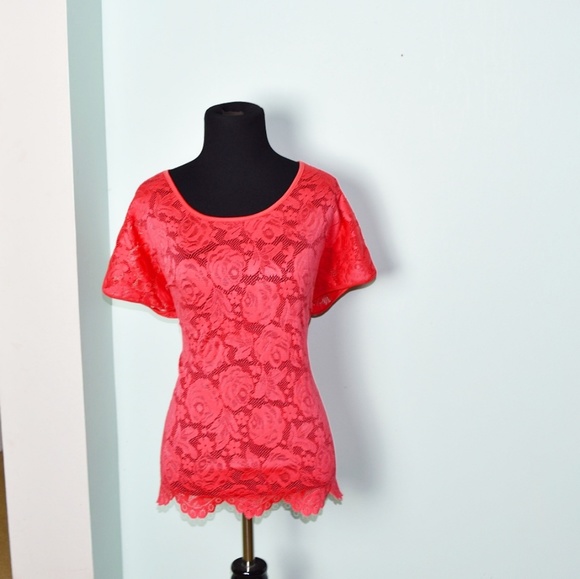Tops - Suzy Shier Pink Lace Blouse